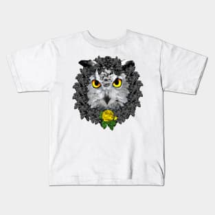 Owl Yellow Rose Wreath Kids T-Shirt